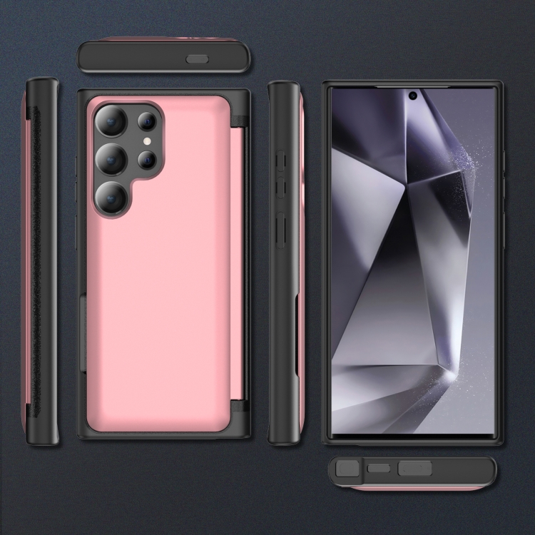 For Samsung Galaxy S23 Ultra 5G 3 in 1 Flip Holder Phone Case(Pink) For Samsung Galaxy S23 Ultra 5G 3 in 1 Flip Holder Phone Case(Pink)