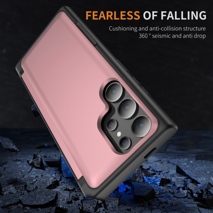 For Samsung Galaxy S23 Ultra 5G 3 in 1 Flip Holder Phone Case(Pink) For Samsung Galaxy S23 Ultra 5G 3 in 1 Flip Holder Phone Case(Pink)