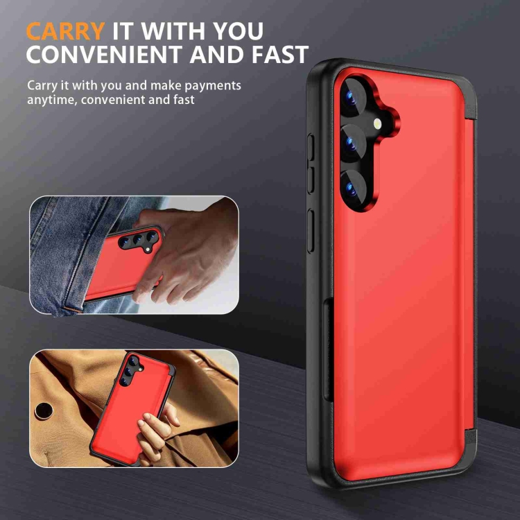 For Samsung Galaxy S21 5G 3 in 1 Flip Holder Phone Case(Red)
