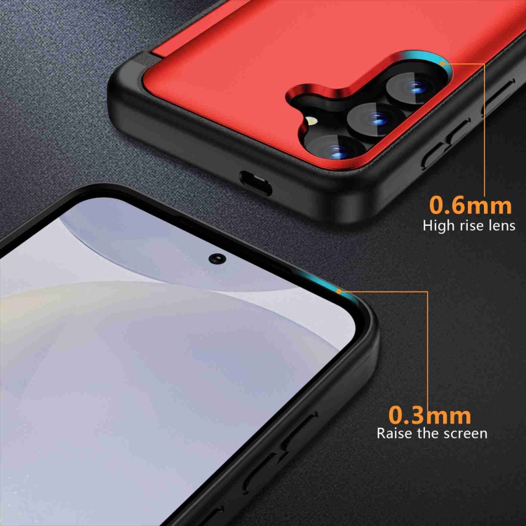For Samsung Galaxy S21 5G 3 in 1 Flip Holder Phone Case(Red)