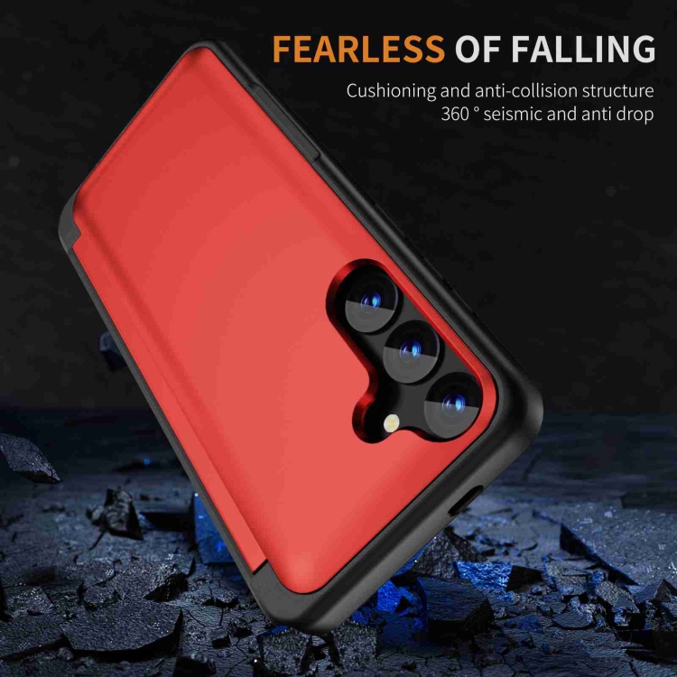 For Samsung Galaxy S21 5G 3 in 1 Flip Holder Phone Case(Red)