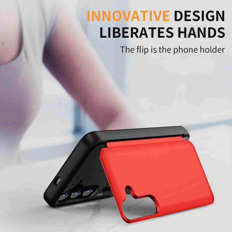 For Samsung Galaxy S21 5G 3 in 1 Flip Holder Phone Case(Red)