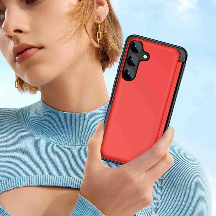 For Samsung Galaxy S21 5G 3 in 1 Flip Holder Phone Case(Red)
