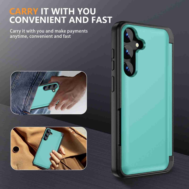 For Samsung Galaxy S22+ 5G 3 in 1 Flip Holder Phone Case(Cyan) For Samsung Galaxy S22+ 5G 3 in 1 Flip Holder Phone Case(Cyan)