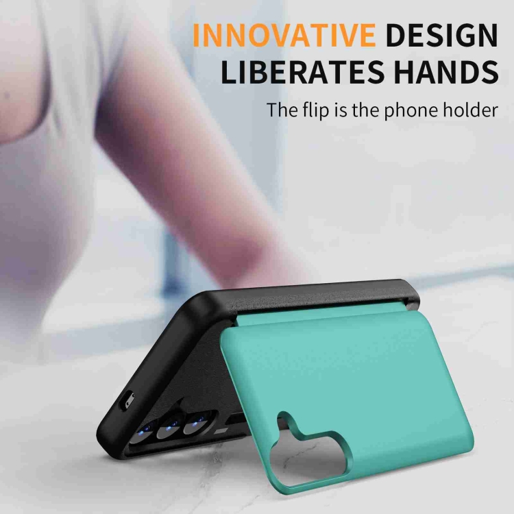 For Samsung Galaxy S22+ 5G 3 in 1 Flip Holder Phone Case(Cyan) For Samsung Galaxy S22+ 5G 3 in 1 Flip Holder Phone Case(Cyan)