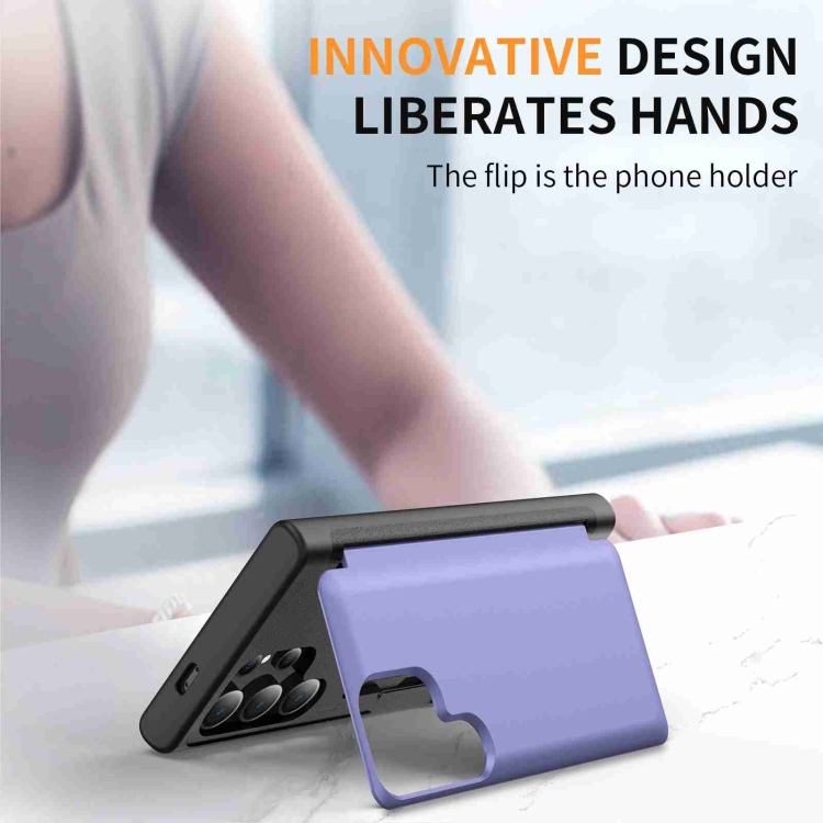 For Samsung Galaxy S22 Ultra 5G 3 in 1 Flip Holder Phone Case(Light Purple) For Samsung Galaxy S22 Ultra 5G 3 in 1 Flip Holder Phone Case(Light Purple)
