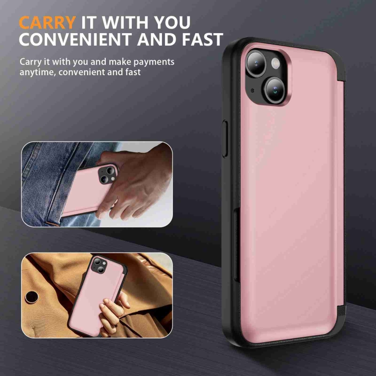 For iPhone 14 Plus 3 in 1 Flip Holder Phone Case(Pink) For iPhone 14 Plus 3 in 1 Flip Holder Phone Case(Pink)
