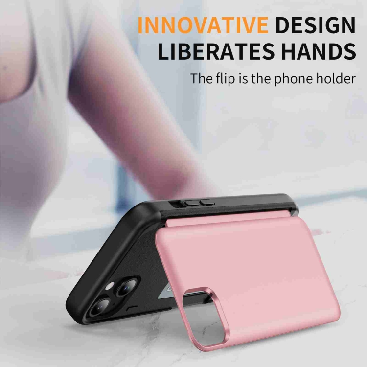For iPhone 14 Plus 3 in 1 Flip Holder Phone Case(Pink) For iPhone 14 Plus 3 in 1 Flip Holder Phone Case(Pink)