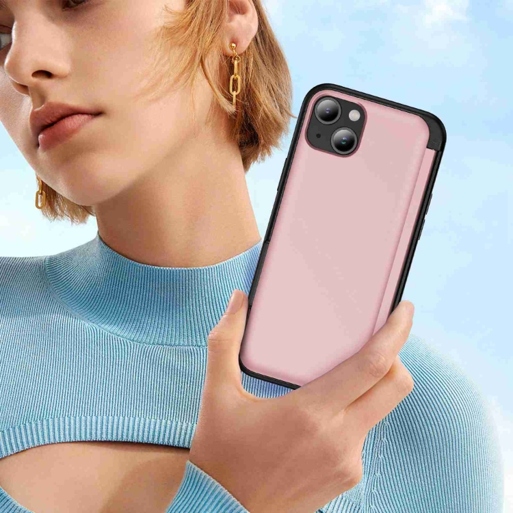 For iPhone 14 Plus 3 in 1 Flip Holder Phone Case(Pink) For iPhone 14 Plus 3 in 1 Flip Holder Phone Case(Pink)