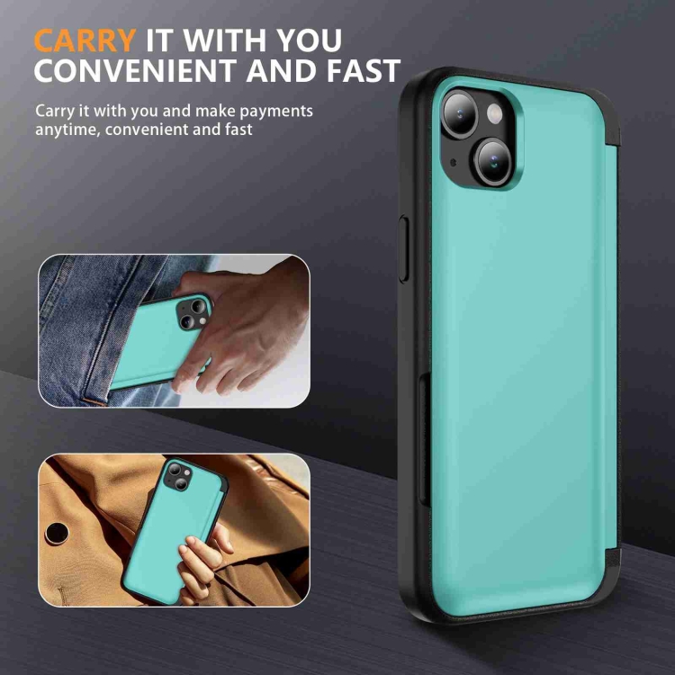 For iPhone 14 / 13 3 in 1 Flip Holder Phone Case(Cyan) For iPhone 14 / 13 3 in 1 Flip Holder Phone Case(Cyan)