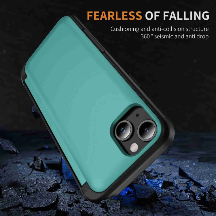 For iPhone 14 / 13 3 in 1 Flip Holder Phone Case(Cyan) For iPhone 14 / 13 3 in 1 Flip Holder Phone Case(Cyan)