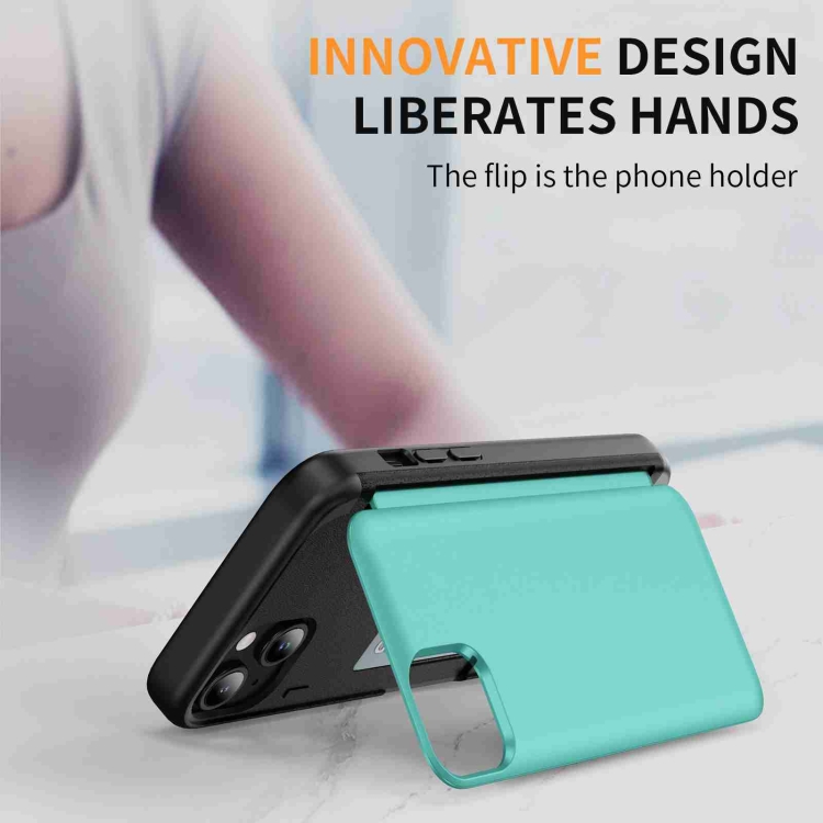For iPhone 14 / 13 3 in 1 Flip Holder Phone Case(Cyan) For iPhone 14 / 13 3 in 1 Flip Holder Phone Case(Cyan)