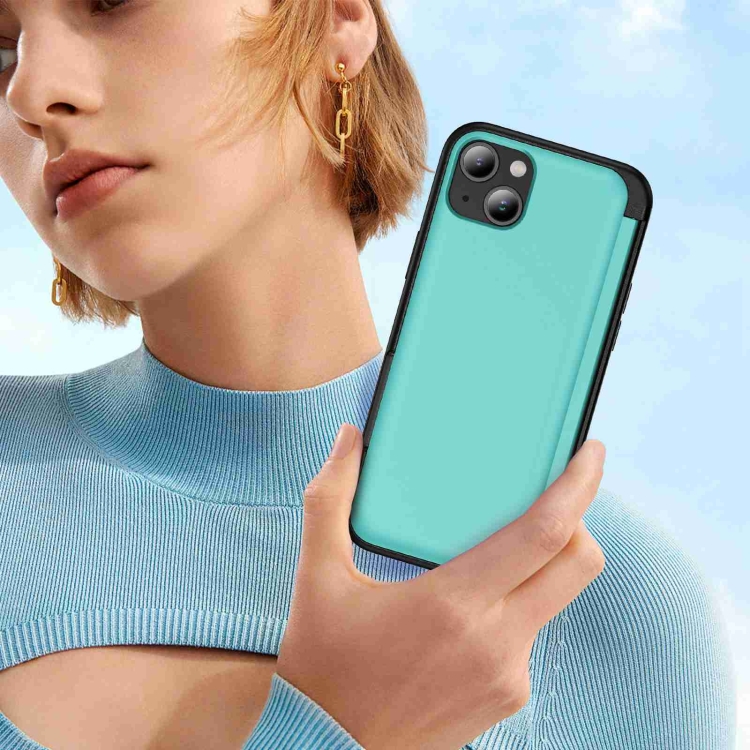 For iPhone 14 / 13 3 in 1 Flip Holder Phone Case(Cyan) For iPhone 14 / 13 3 in 1 Flip Holder Phone Case(Cyan)
