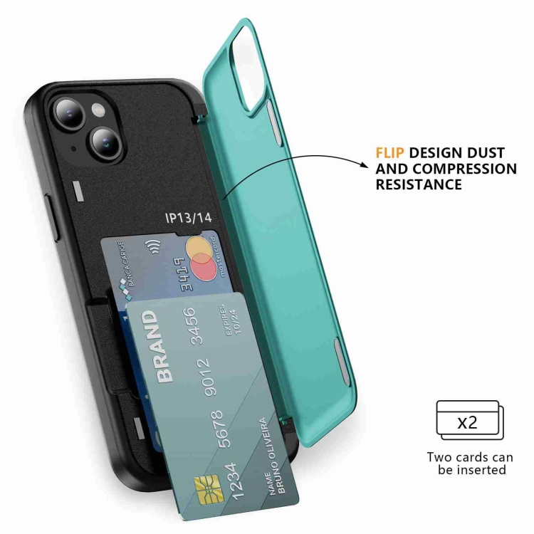 For iPhone 14 / 13 3 in 1 Flip Holder Phone Case(Cyan) For iPhone 14 / 13 3 in 1 Flip Holder Phone Case(Cyan)