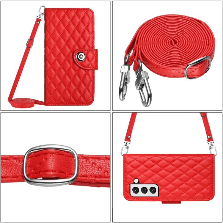 For Samsung Galaxy S23+ 5G Rhombic Texture Flip Leather Phone Case with Long Lanyard(Red) For Samsung Galaxy S23+ 5G Rhombic Texture Flip Leather Phone Case with Long Lanyard(Red)