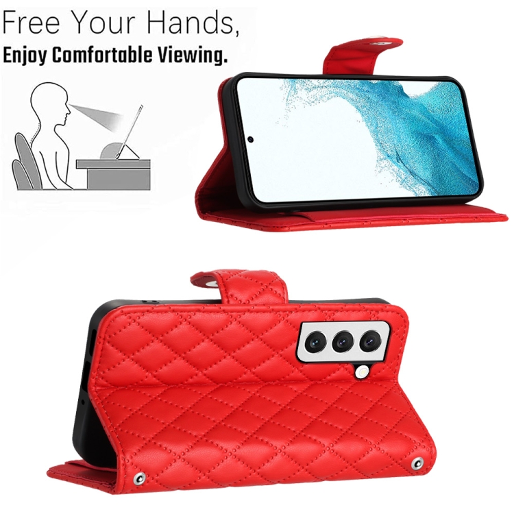 For Samsung Galaxy S23+ 5G Rhombic Texture Flip Leather Phone Case with Long Lanyard(Red) For Samsung Galaxy S23+ 5G Rhombic Texture Flip Leather Phone Case with Long Lanyard(Red)