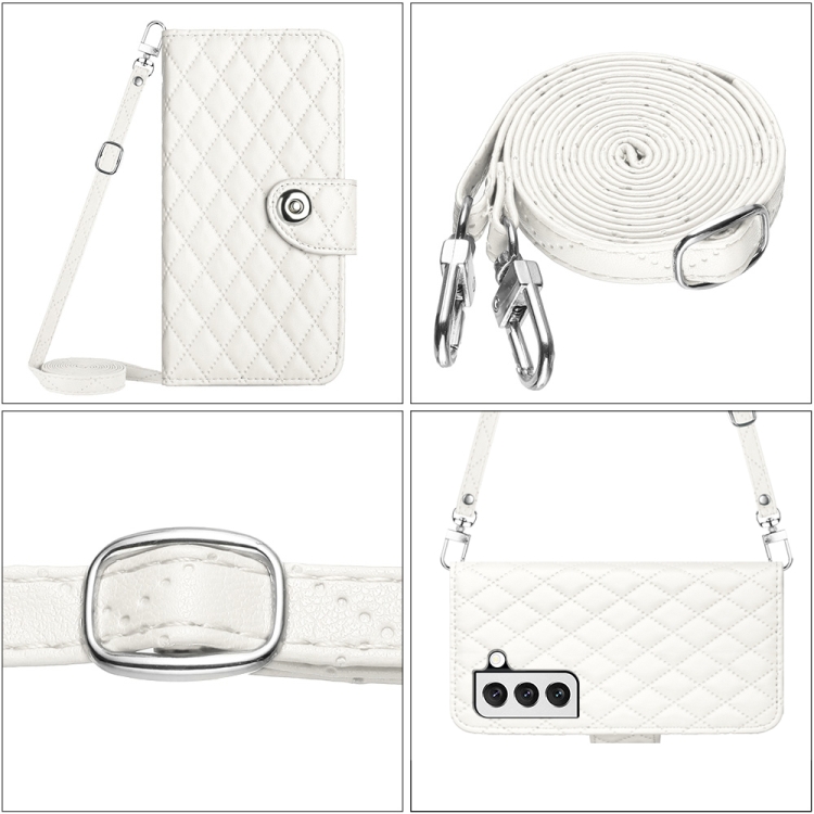For Samsung Galaxy S22 5G Rhombic Texture Flip Leather Phone Case with Long Lanyard(White) For Samsung Galaxy S22 5G Rhombic Texture Flip Leather Phone Case with Long Lanyard(White)