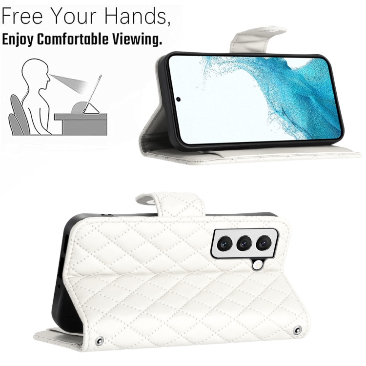 For Samsung Galaxy S22 5G Rhombic Texture Flip Leather Phone Case with Long Lanyard(White) For Samsung Galaxy S22 5G Rhombic Texture Flip Leather Phone Case with Long Lanyard(White)