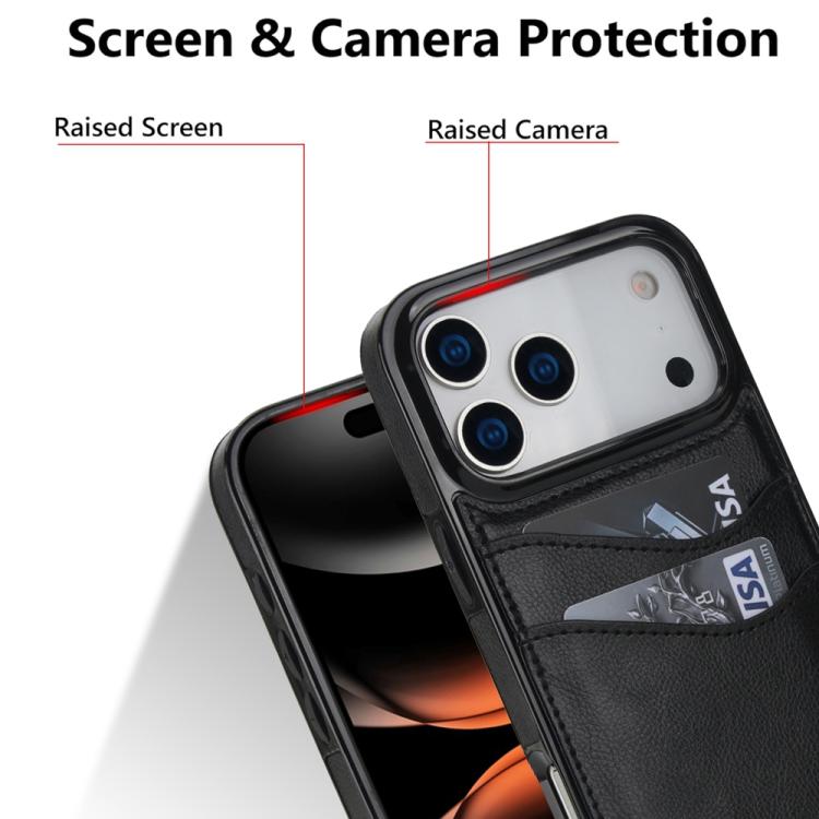 For iPhone 17 Pro Max Litchi Leather Skin Card Slots Phone Case(Black) - 2