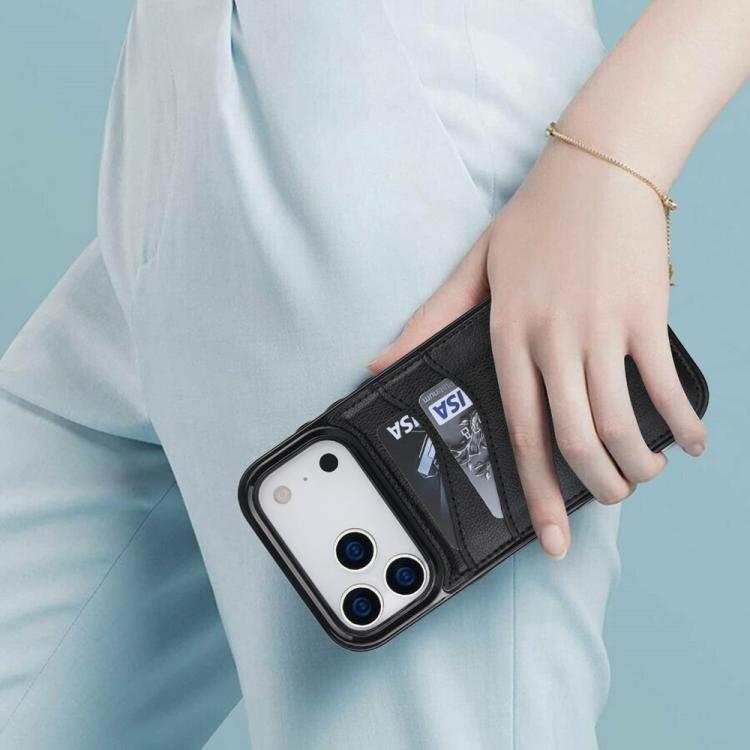 For iPhone 17 Pro Max Litchi Leather Skin Card Slots Phone Case(Black) - 5