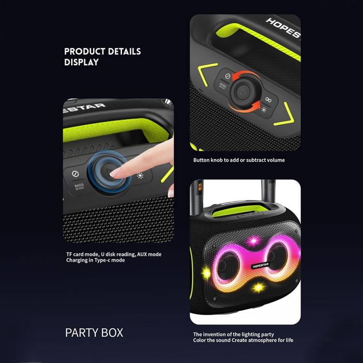 HOPESTAR Party Box 120W Karaoke Bluetooth Speaker with 2 Microphones(Grey)