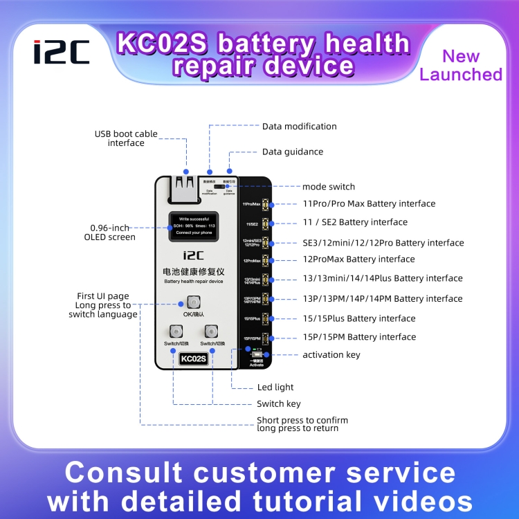 i2C KC02S Battery Health Recovery Device Activation Instrument For iPhone 11-15 Series - 1