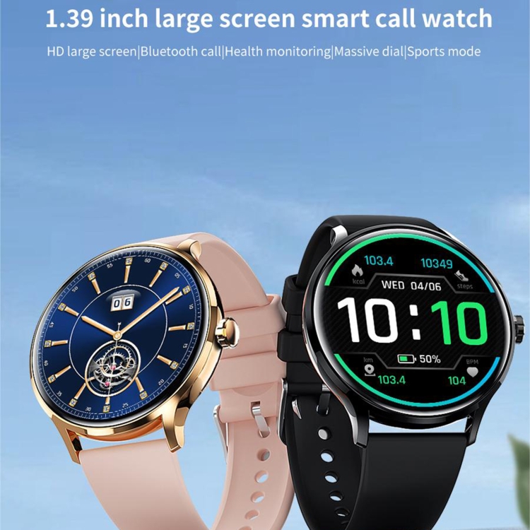 QS80 1.39 inch BT5.2 Smart Sport Watch Support Bluetooth Call Sleep Blood Oxygen Temperature Heart Rate Blood Pressure Health Monitor Pink