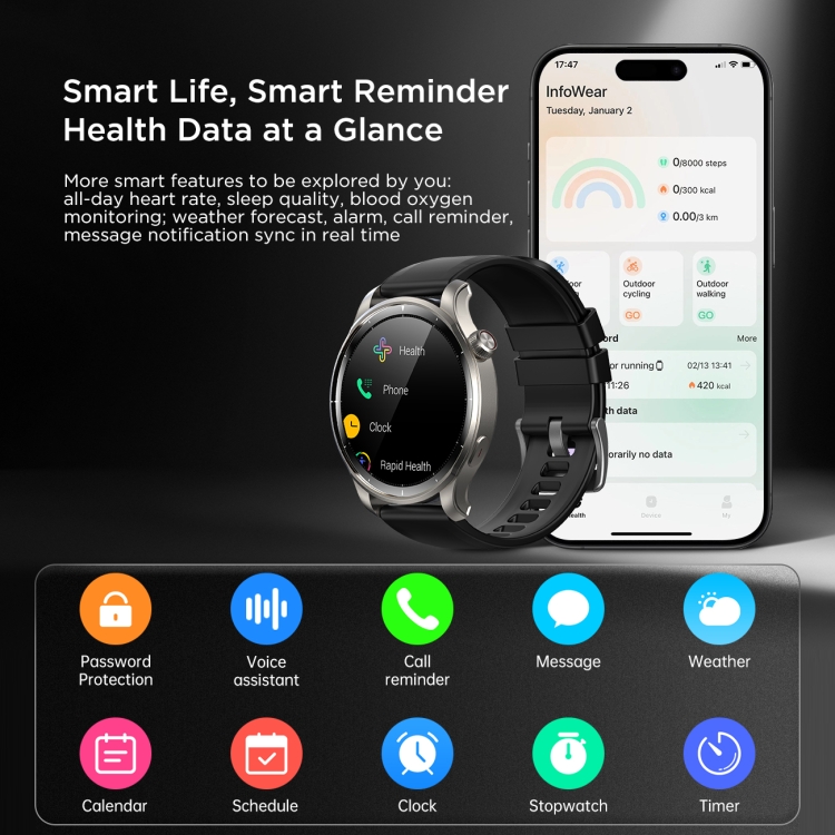 JR-FV1 Venture Series El reloj inteligente con llamada Bluetooth de 1,43 pulgadas admite monitoreo del sueño / detección de oxígeno en sangre (gris oscuro) - 8