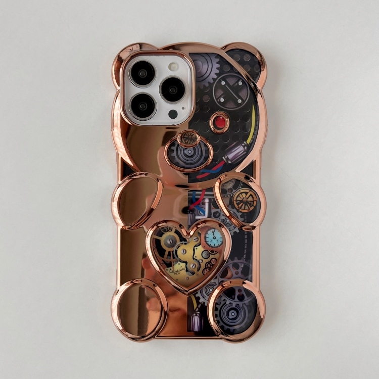 For iPhone 15 Pro Max Bear Shape Electroplated Two-color TPU Phone Case(Gold) - 2