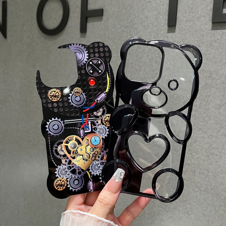 For iPhone 15 Pro Max Bear Shape Electroplated Two-color TPU Phone Case(Gold) - 5