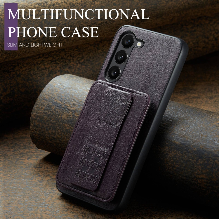 For Samsung Galaxy S23+ 5G Fierre Shann Oil Wax Cow Leather Card Holder Back Phone Case(Purple) For Samsung Galaxy S23+ 5G Fierre Shann Oil Wax Cow Leather Card Holder Back Phone Case(Purple)