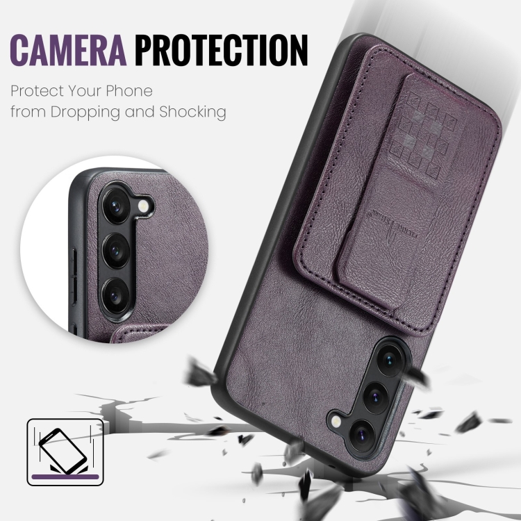For Samsung Galaxy S23+ 5G Fierre Shann Oil Wax Cow Leather Card Holder Back Phone Case(Purple) For Samsung Galaxy S23+ 5G Fierre Shann Oil Wax Cow Leather Card Holder Back Phone Case(Purple)