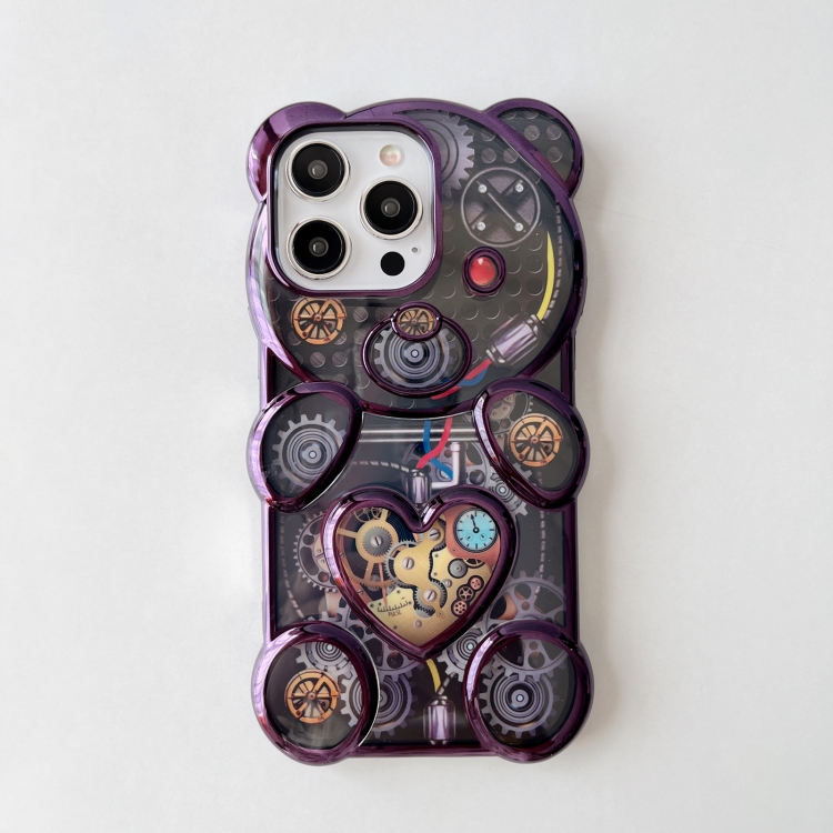 For iPhone 15 Pro Bear Shaped Embossed Electroplated TPU Phone Case(Pink) For iPhone 15 Pro Bear Shaped Embossed Electroplated TPU Phone Case(Pink)