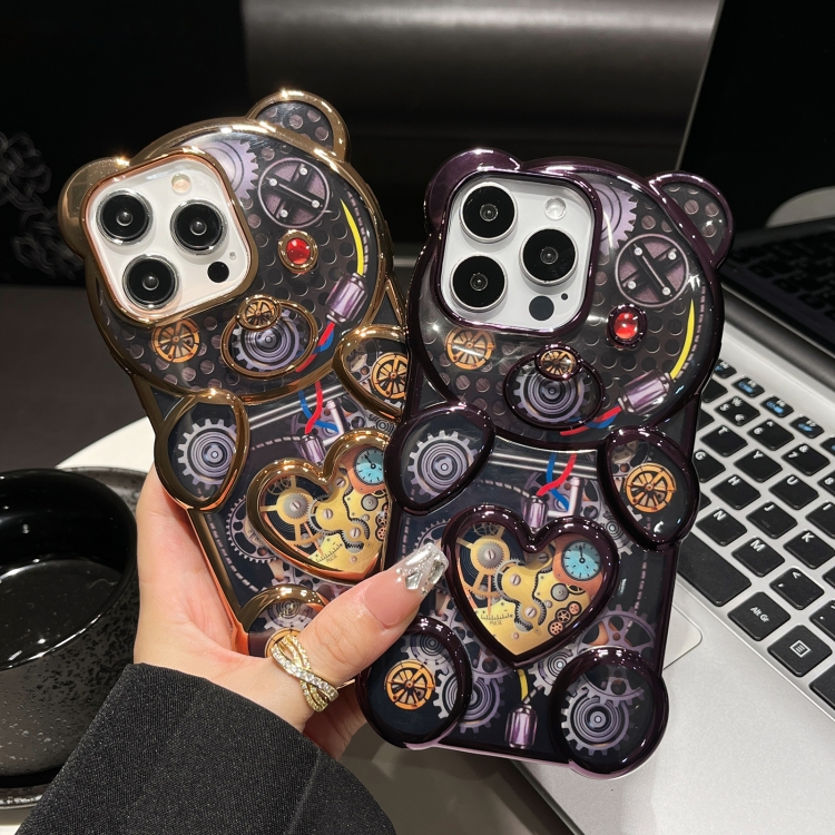 For iPhone 15 Pro Bear Shaped Embossed Electroplated TPU Phone Case(Pink) For iPhone 15 Pro Bear Shaped Embossed Electroplated TPU Phone Case(Pink)