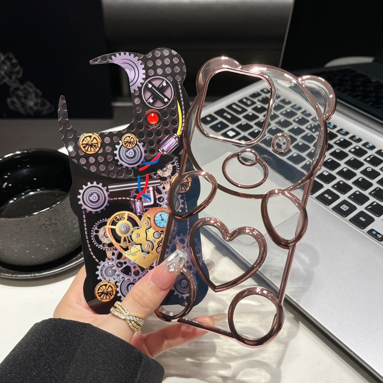 For iPhone 15 Pro Bear Shaped Embossed Electroplated TPU Phone Case(Pink) For iPhone 15 Pro Bear Shaped Embossed Electroplated TPU Phone Case(Pink)