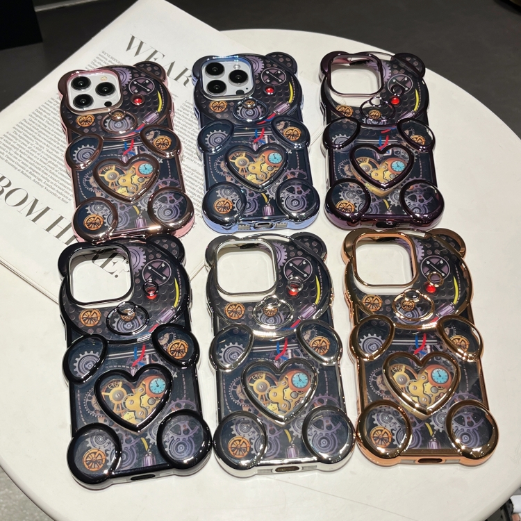 For iPhone 16 Pro Max Bear Shaped Embossed Electroplated TPU Phone Case(Black) For iPhone 16 Pro Max Bear Shaped Embossed Electroplated TPU Phone Case(Black)