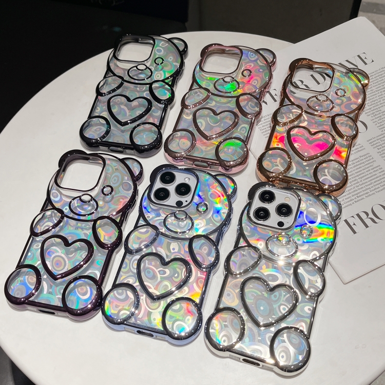 For iPhone 16 Pro Bear Shape Electroplated Laser TPU Phone Case(Black) For iPhone 16 Pro Bear Shape Electroplated Laser TPU Phone Case(Black)