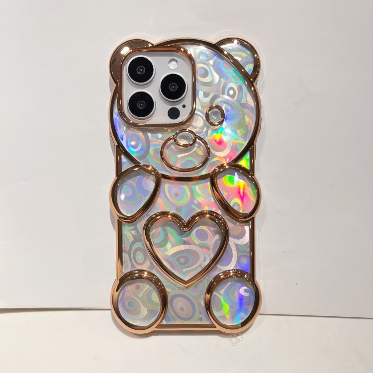 For iPhone 16 Pro Bear Shape Electroplated Laser TPU Phone Case(Black) For iPhone 16 Pro Bear Shape Electroplated Laser TPU Phone Case(Black)
