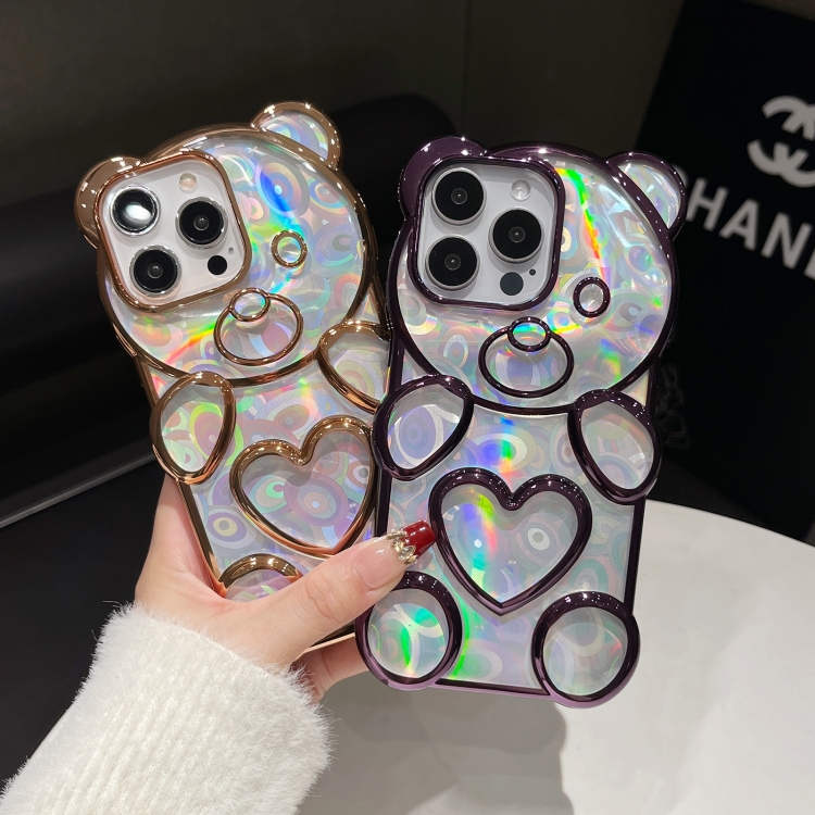 For iPhone 16 Pro Bear Shape Electroplated Laser TPU Phone Case(Black) For iPhone 16 Pro Bear Shape Electroplated Laser TPU Phone Case(Black)
