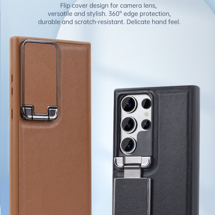 For Samsung Galaxy S24+ 5G Lens Flip Cover All-inclusive Phone Case with Holder(Brown) For Samsung Galaxy S24+ 5G Lens Flip Cover All-inclusive Phone Case with Holder(Brown)