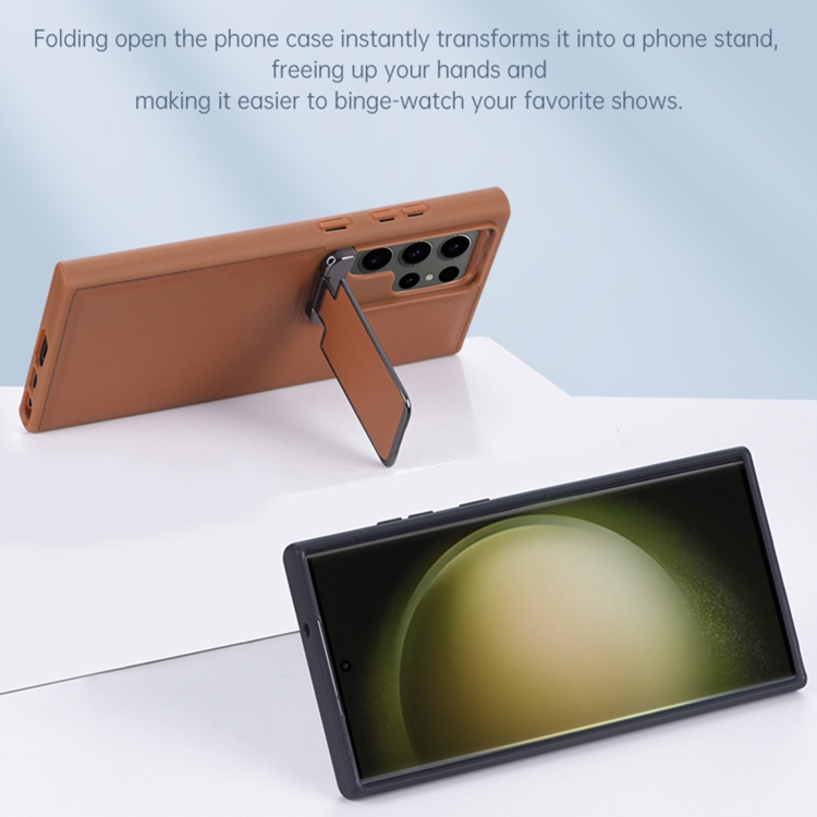 For Samsung Galaxy S24+ 5G Lens Flip Cover All-inclusive Phone Case with Holder(Brown) For Samsung Galaxy S24+ 5G Lens Flip Cover All-inclusive Phone Case with Holder(Brown)