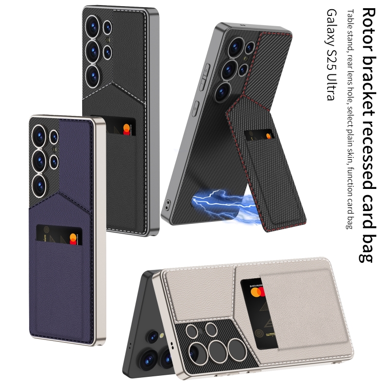 For Samsung Galaxy S25 Ultra 5G GKK Rotor Bracket Recessed Card Bag Full Coverage Phone Case(Grey) For Samsung Galaxy S25 Ultra 5G GKK Rotor Bracket Recessed Card Bag Full Coverage Phone Case(Grey)