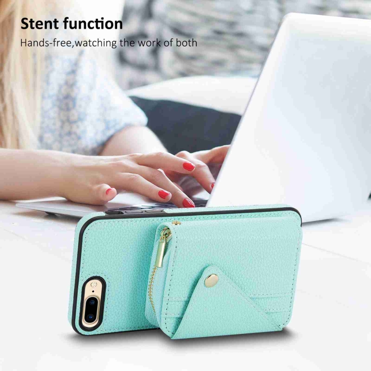 For iPhone SE 2022 / SE 2020 Crossbody Zipper Card Bag RFID Anti-theft Phone Case(Mint Green)