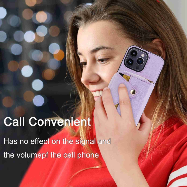For iPhone 15 Plus / 14 Plus Crossbody Zipper Card Bag RFID Anti-theft Phone Case(Purple) For iPhone 15 Plus / 14 Plus Crossbody Zipper Card Bag RFID Anti-theft Phone Case(Purple)
