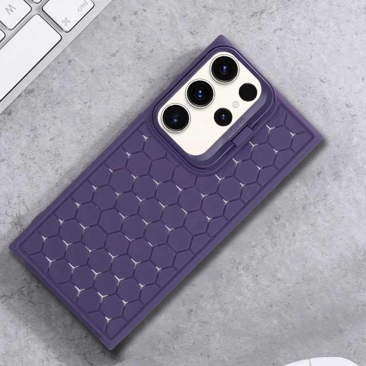 For Samsung Galaxy S24 Ultra 5G Honeycomb Radiating Lens Holder Magsafe Phone Case(Purple) For Samsung Galaxy S24 Ultra 5G Honeycomb Radiating Lens Holder Magsafe Phone Case(Purple)