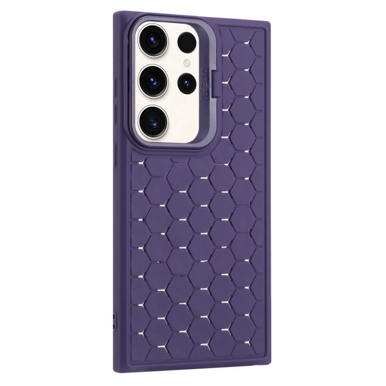For Samsung Galaxy S24 Ultra 5G Honeycomb Radiating Lens Holder Magsafe Phone Case(Purple) For Samsung Galaxy S24 Ultra 5G Honeycomb Radiating Lens Holder Magsafe Phone Case(Purple)