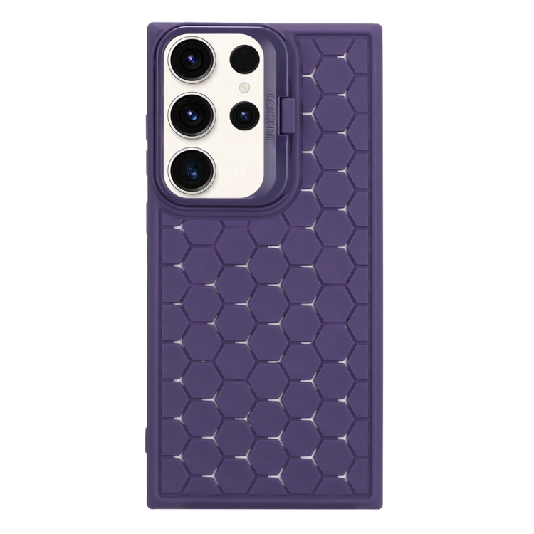For Samsung Galaxy S24 Ultra 5G Honeycomb Radiating Lens Holder Magsafe Phone Case(Purple) For Samsung Galaxy S24 Ultra 5G Honeycomb Radiating Lens Holder Magsafe Phone Case(Purple)