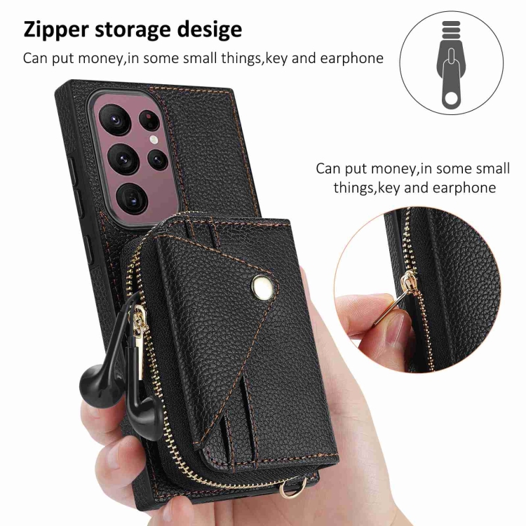 For Samsung Galaxy S23 Ultra 5G Crossbody Zipper Card Bag RFID Anti-theft Phone Case(Black) For Samsung Galaxy S23 Ultra 5G Crossbody Zipper Card Bag RFID Anti-theft Phone Case(Black)