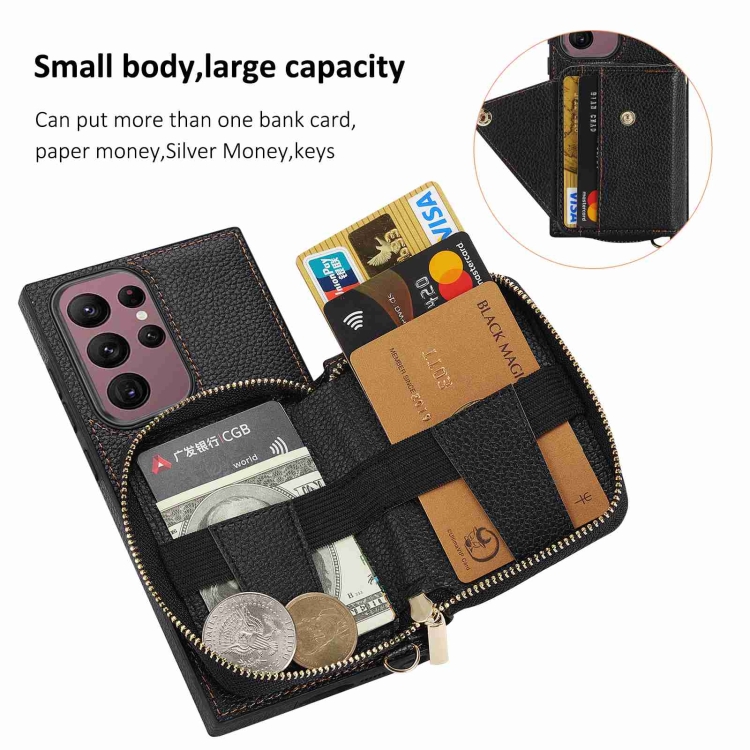 For Samsung Galaxy S23 Ultra 5G Crossbody Zipper Card Bag RFID Anti-theft Phone Case(Black) For Samsung Galaxy S23 Ultra 5G Crossbody Zipper Card Bag RFID Anti-theft Phone Case(Black)