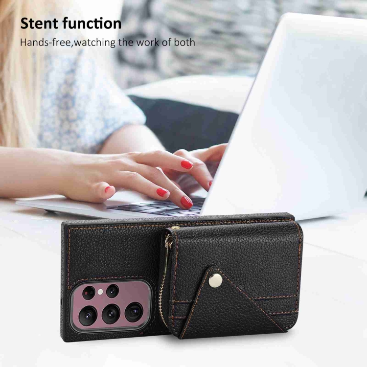 For Samsung Galaxy S23 Ultra 5G Crossbody Zipper Card Bag RFID Anti-theft Phone Case(Black) For Samsung Galaxy S23 Ultra 5G Crossbody Zipper Card Bag RFID Anti-theft Phone Case(Black)